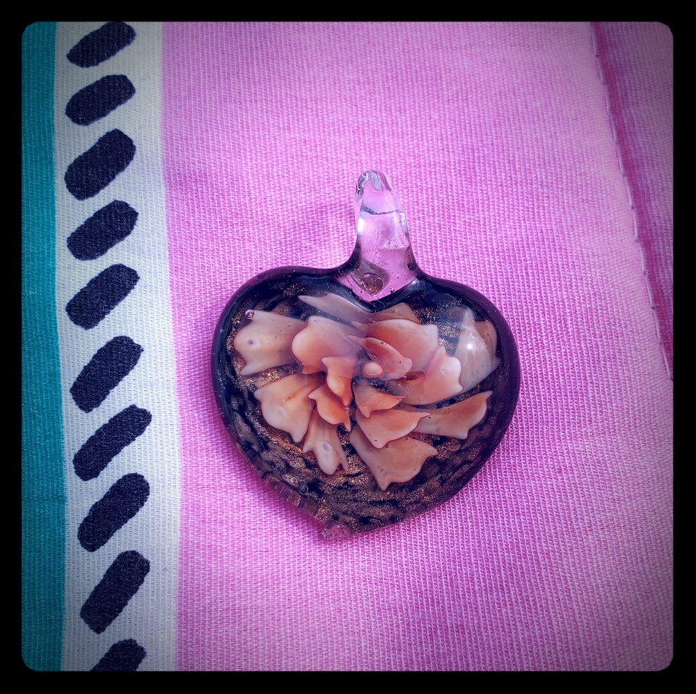 "Flowered" Glass Heart Pendant
